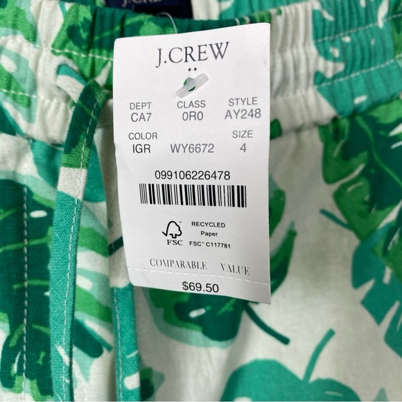 Linen J Crew  Blend Pants Floral Leaf Tropical 4 Green White JCrew J. Crew J.Cre - Picture 3 of 7